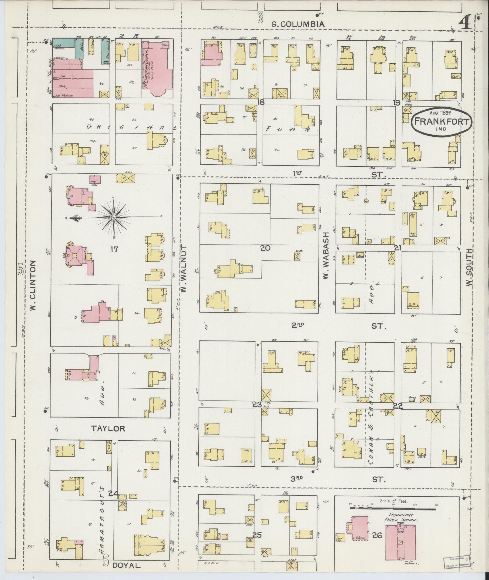 Sanborn Fire Insurance Map from Frankfort, Clinton County, Indiana (1892), Sheet #0004 - Complete Map Set gallery image, historic Sanborn map, vintage wall art, Indiana Indiana