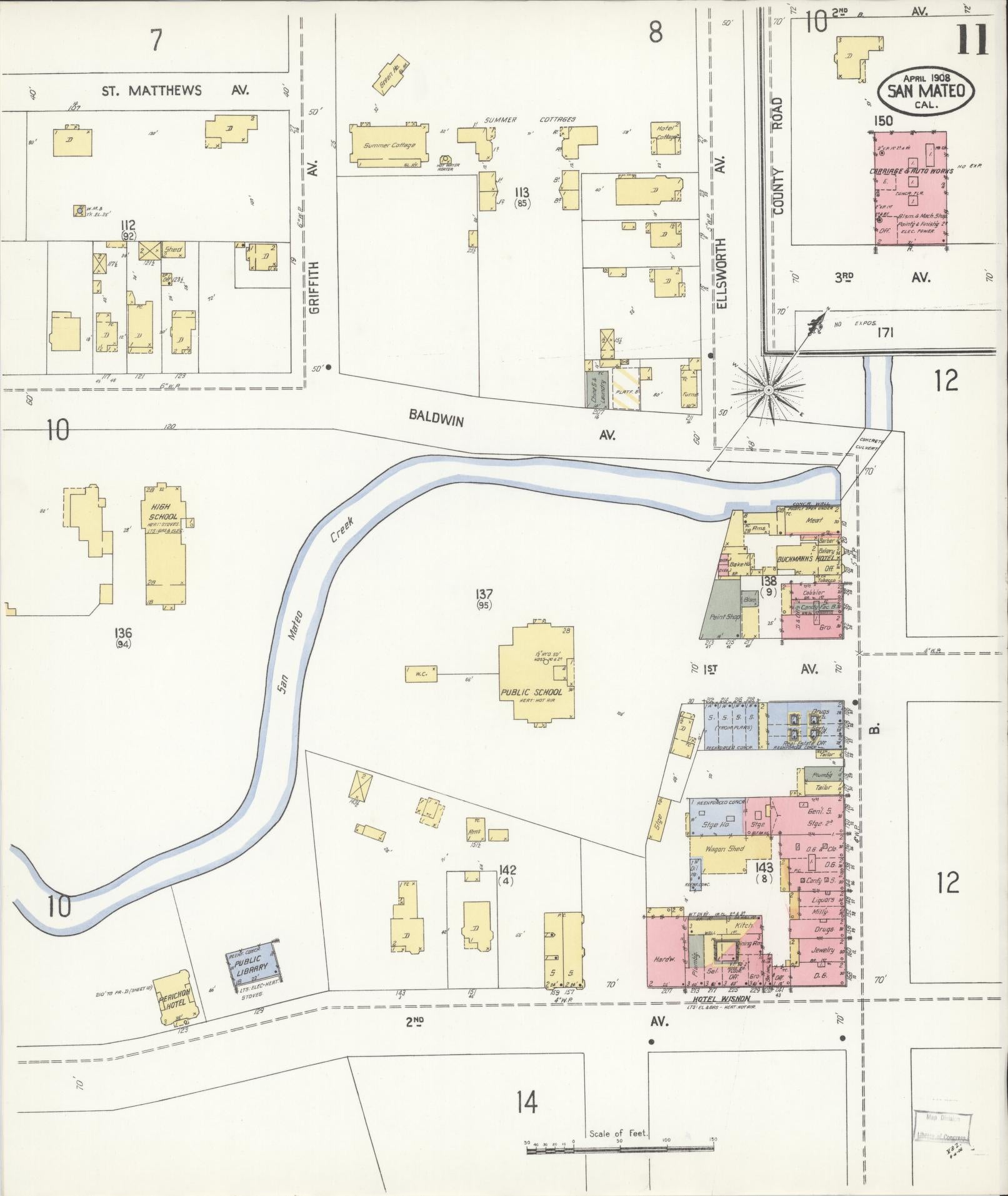 Sanborn Fire Insurance Map from San Mateo, San Mateo County, California (1908), Sheet #0011 - Complete Map Set gallery image, historic Sanborn map, vintage wall art, California California