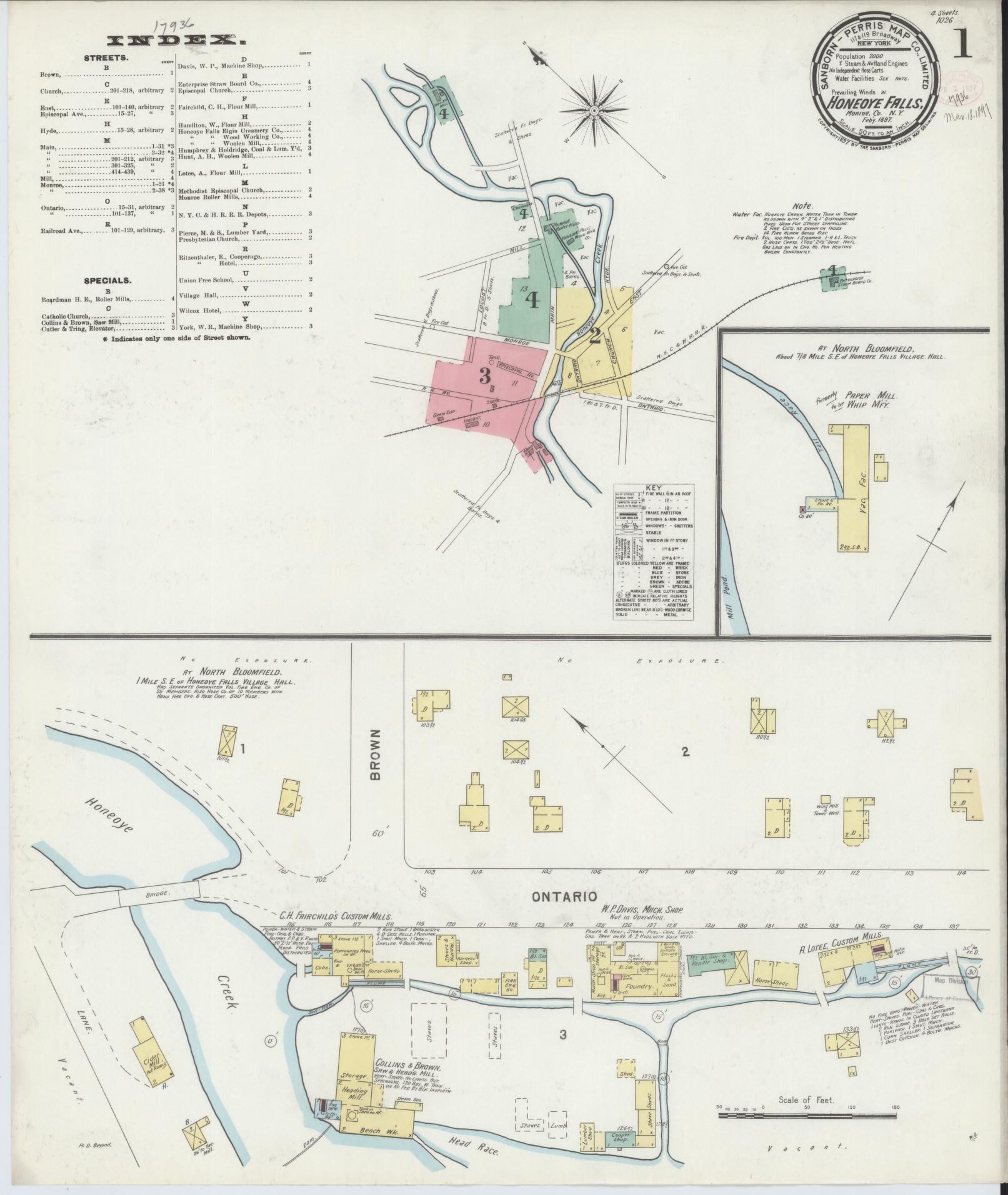 Sanborn Fire Insurance Map from Honeoye Falls, Monroe County, New York. (1897) – Historic Sanborn Fire Insurance Map Print