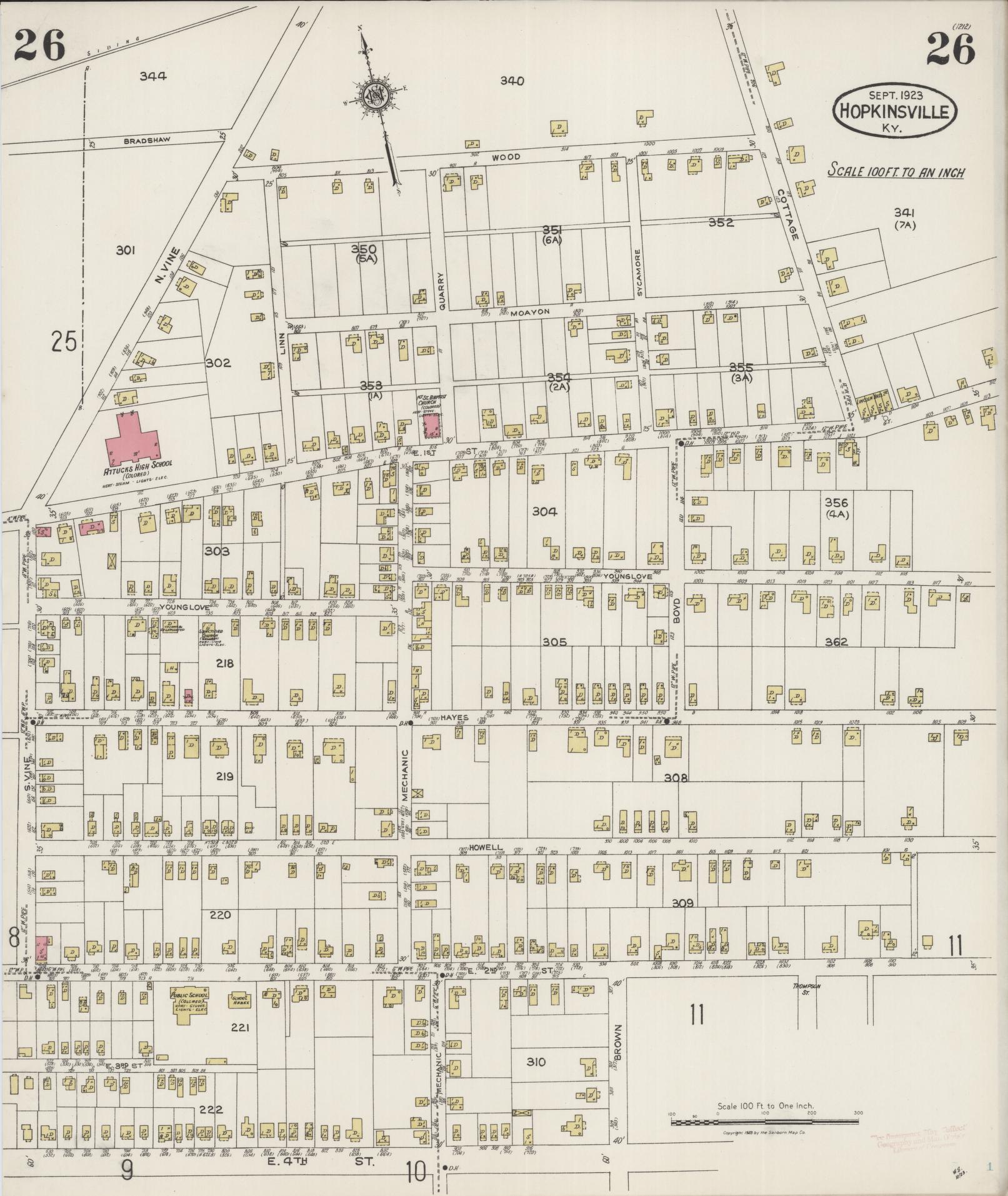 Sanborn Fire Insurance Map from Hopkinsville, Christian County, Kentucky (1923), Sheet #0026 - Complete Map Set gallery image, historic Sanborn map, vintage wall art, Kentucky Kentucky