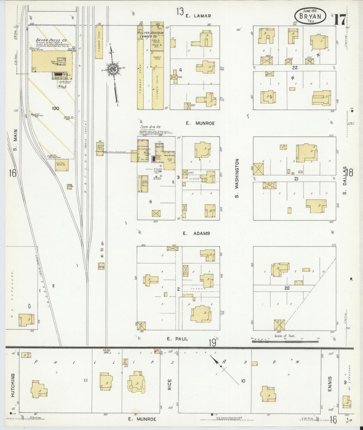 Sanborn Fire Insurance Map from Bryan, Brazos County, Texas (1912), Sheet #0017 - Complete Map Set gallery image, historic Sanborn map, vintage wall art, Texas Texas