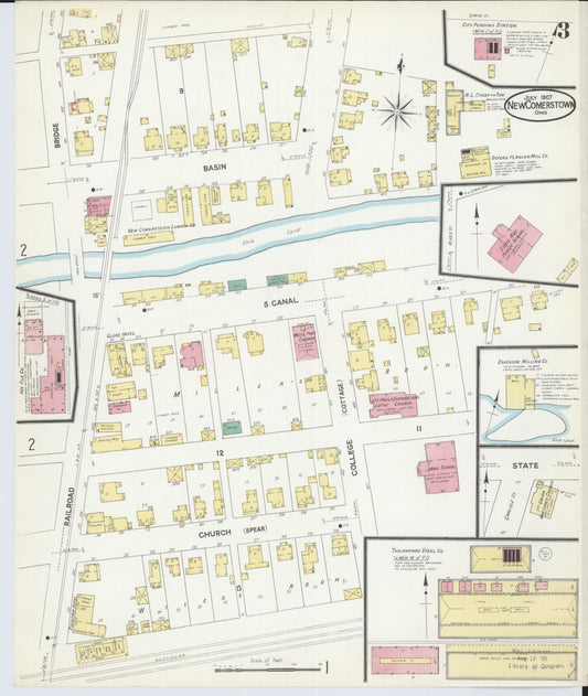 Sanborn Fire Insurance Map from Newcomerstown, Tuscarawas County, Ohio (1907), Sheet #0003 - Historic Sanborn Fire Insurance Map Print, vintage old map wall art, antique decor, genealogy gift, Ohio Ohio map