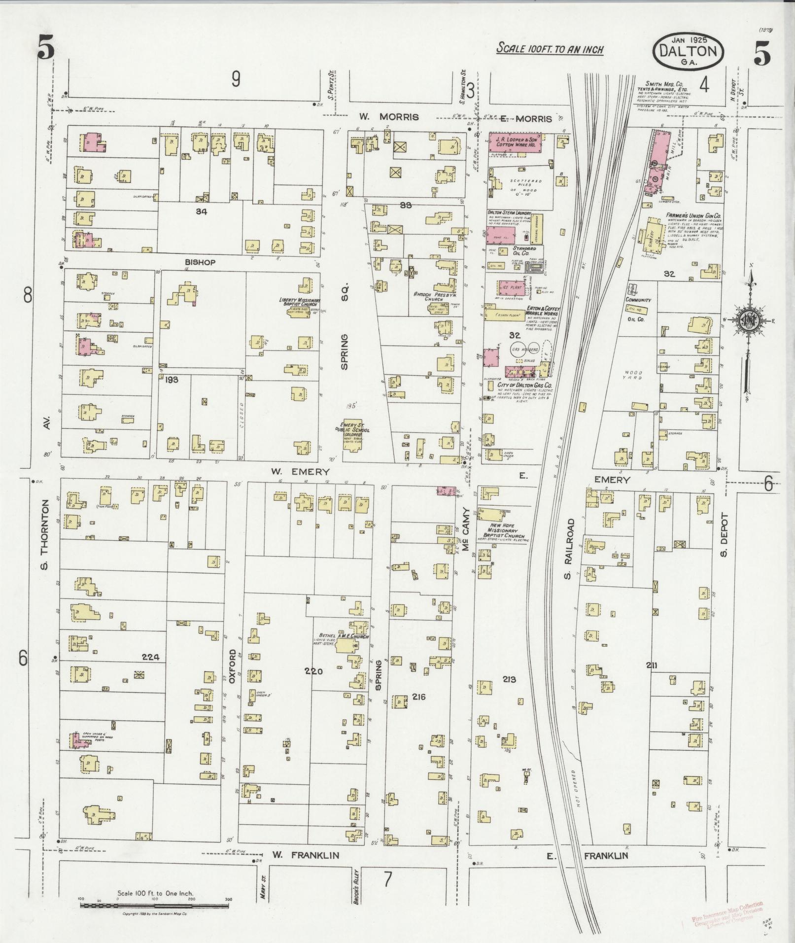 Sanborn Fire Insurance Map from Dalton, Whitfield County, Georgia (1925), Sheet #0005 - Historic Sanborn Fire Insurance Map Print, vintage old map wall art, antique decor, genealogy gift, Georgia Georgia map