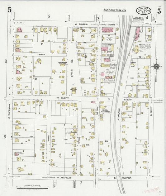 Sanborn Fire Insurance Map from Dalton, Whitfield County, Georgia (1925), Sheet #0005 - Historic Sanborn Fire Insurance Map Print, vintage old map wall art, antique decor, genealogy gift, Georgia Georgia map