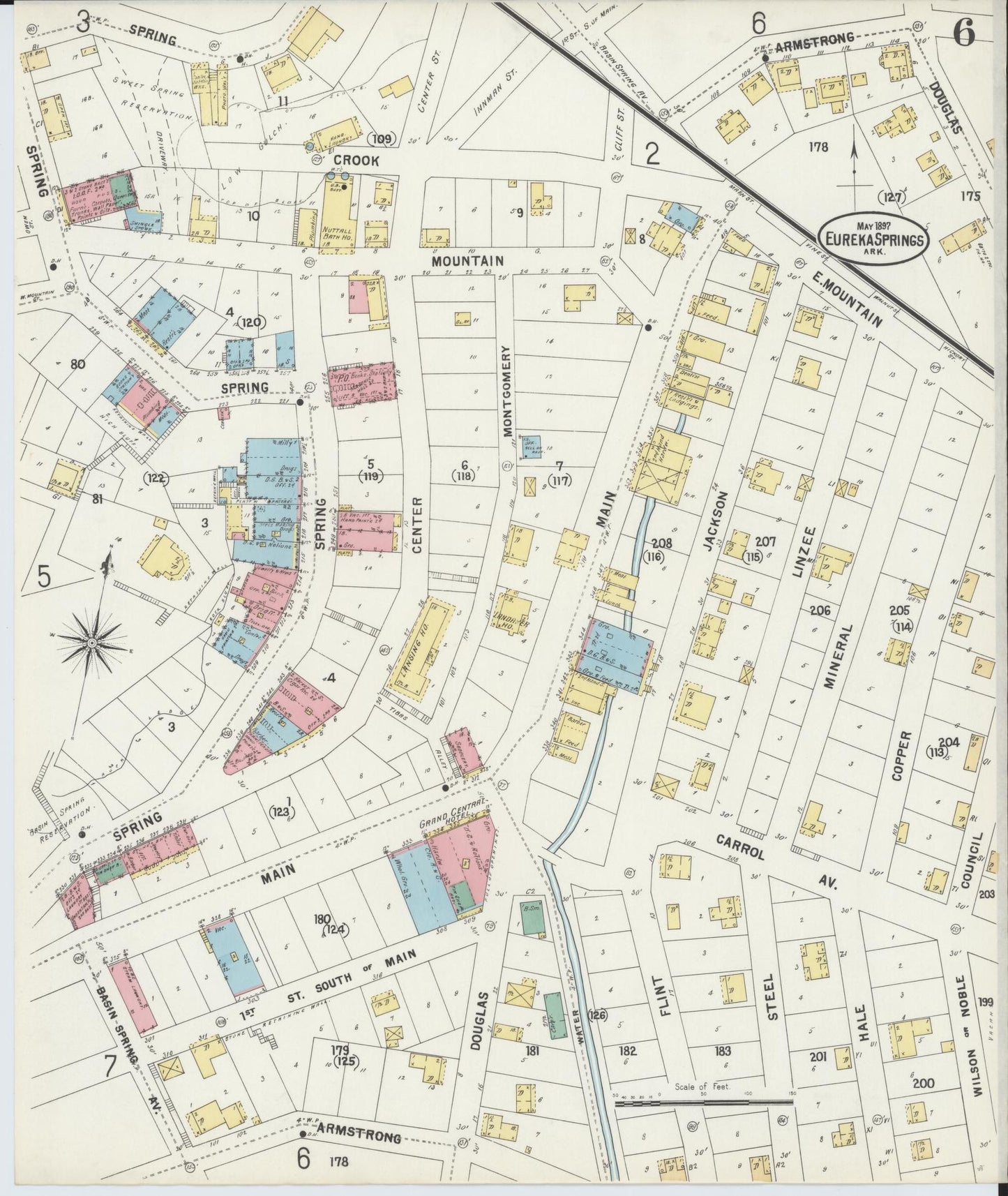 Sanborn Fire Insurance Map from Eureka Springs, Carroll County, Arkansas (1897), Sheet #0006 - Complete Map Set gallery image, historic Sanborn map, vintage wall art, Arkansas Arkansas