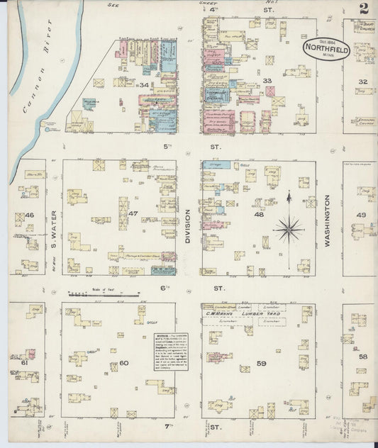 Sanborn Fire Insurance Map from Northfield, Rice County, Minnesota (1884), Sheet #0002 - Historic Sanborn Fire Insurance Map Print, vintage old map wall art, antique decor, genealogy gift, Minnesota Minnesota map