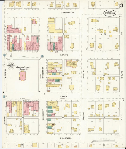 Sanborn Fire Insurance Map from Jefferson, Greene County, Iowa (1898), Sheet #0003 - Historic Sanborn Fire Insurance Map Print, vintage old map wall art
