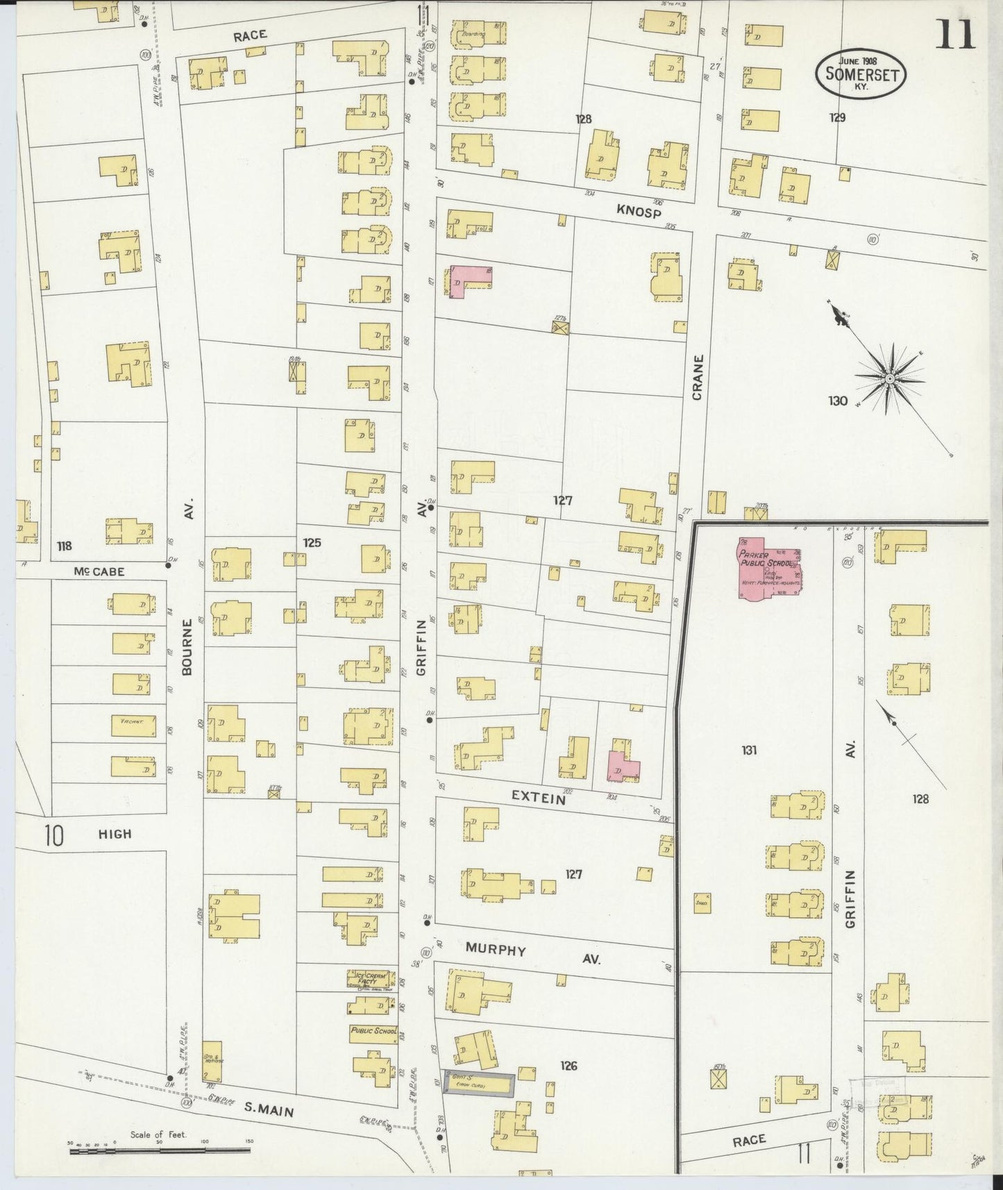 Sanborn Fire Insurance Map from Somerset, Pulaski County, Kentucky (1908), Sheet #0011 - Historic Sanborn Fire Insurance Map Print, vintage old map wall art, antique decor, genealogy gift, Kentucky Kentucky map
