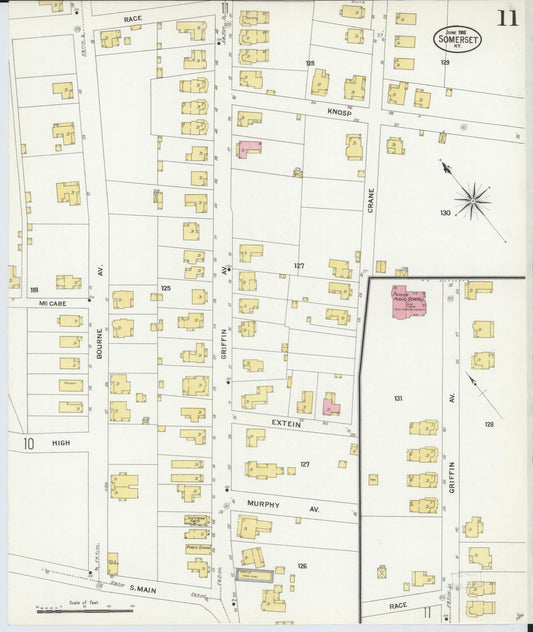 Sanborn Fire Insurance Map from Somerset, Pulaski County, Kentucky (1908), Sheet #0011 - Historic Sanborn Fire Insurance Map Print, vintage old map wall art, antique decor, genealogy gift, Kentucky Kentucky map