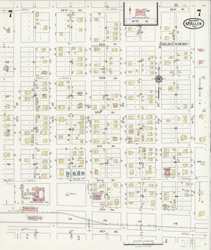Sanborn Fire Insurance Map from McAllen, Hidalgo County, Texas (1925), Sheet #0007 - Complete Map Set gallery image, historic Sanborn map, vintage wall art, Texas Texas