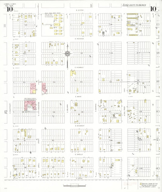 Sanborn Fire Insurance Map from Hobbs, Lea County, New Mexico (1938), Sheet #0010 - Historic Sanborn Fire Insurance Map Print, vintage old map wall art, antique decor, genealogy gift, New Mexico New Mexico map