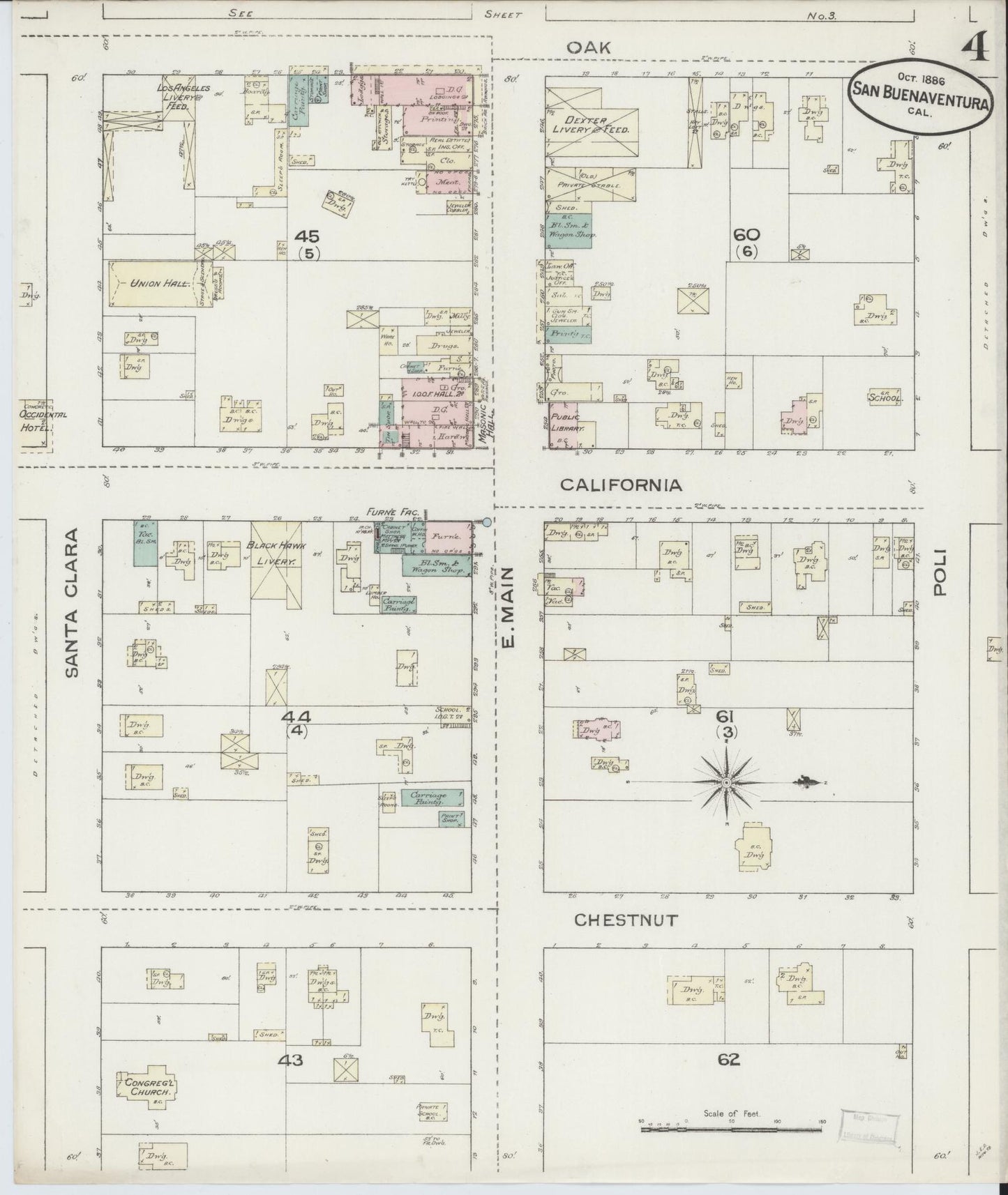 Sanborn Fire Insurance Map from San Buenaventura, Ventura County, California (1886), Sheet #0004 - Complete Map Set gallery image, historic Sanborn map, vintage wall art, California California