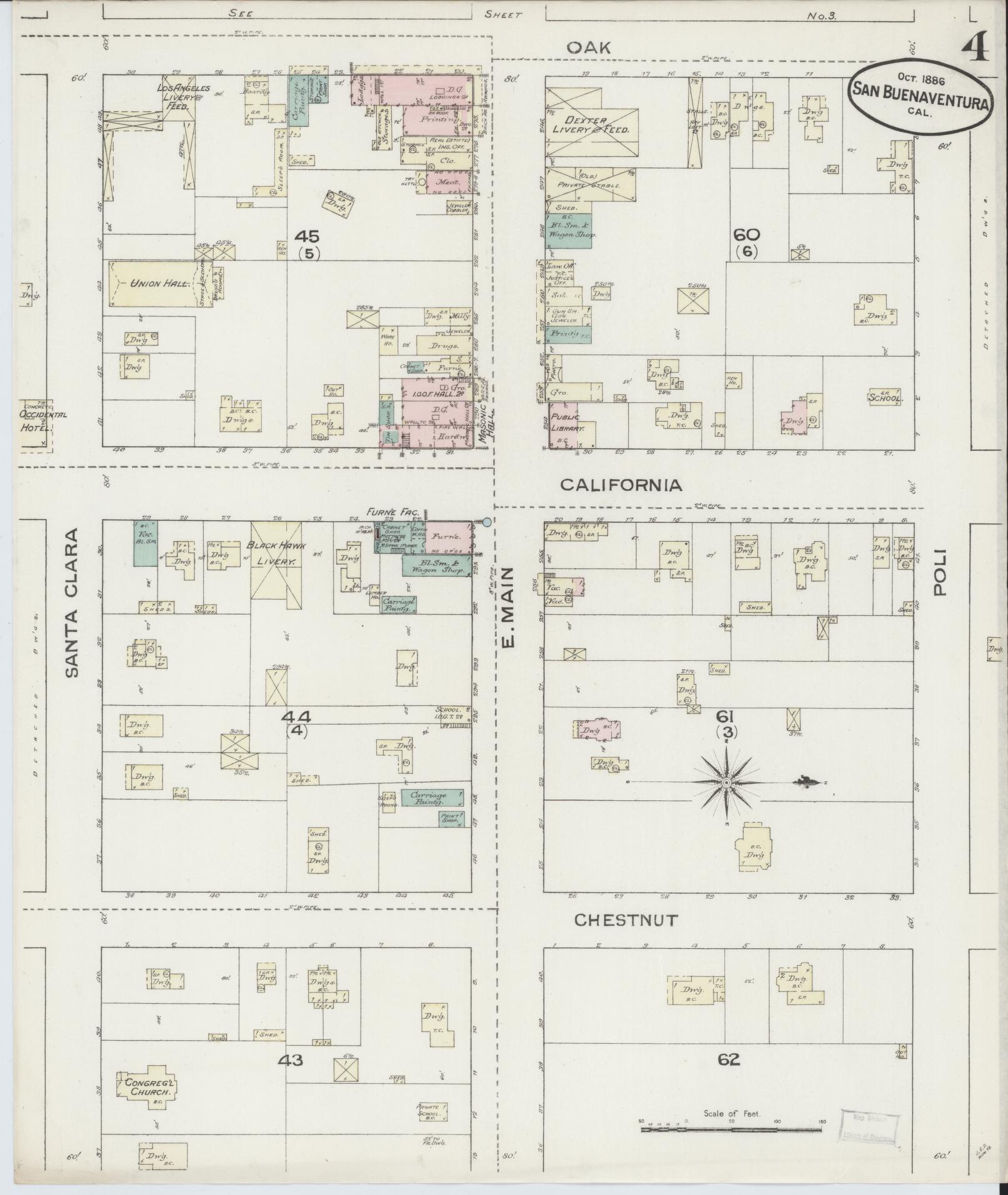 Sanborn Fire Insurance Map from San Buenaventura, Ventura County, California (1886), Sheet #0004 - Complete Map Set gallery image, historic Sanborn map, vintage wall art, California California
