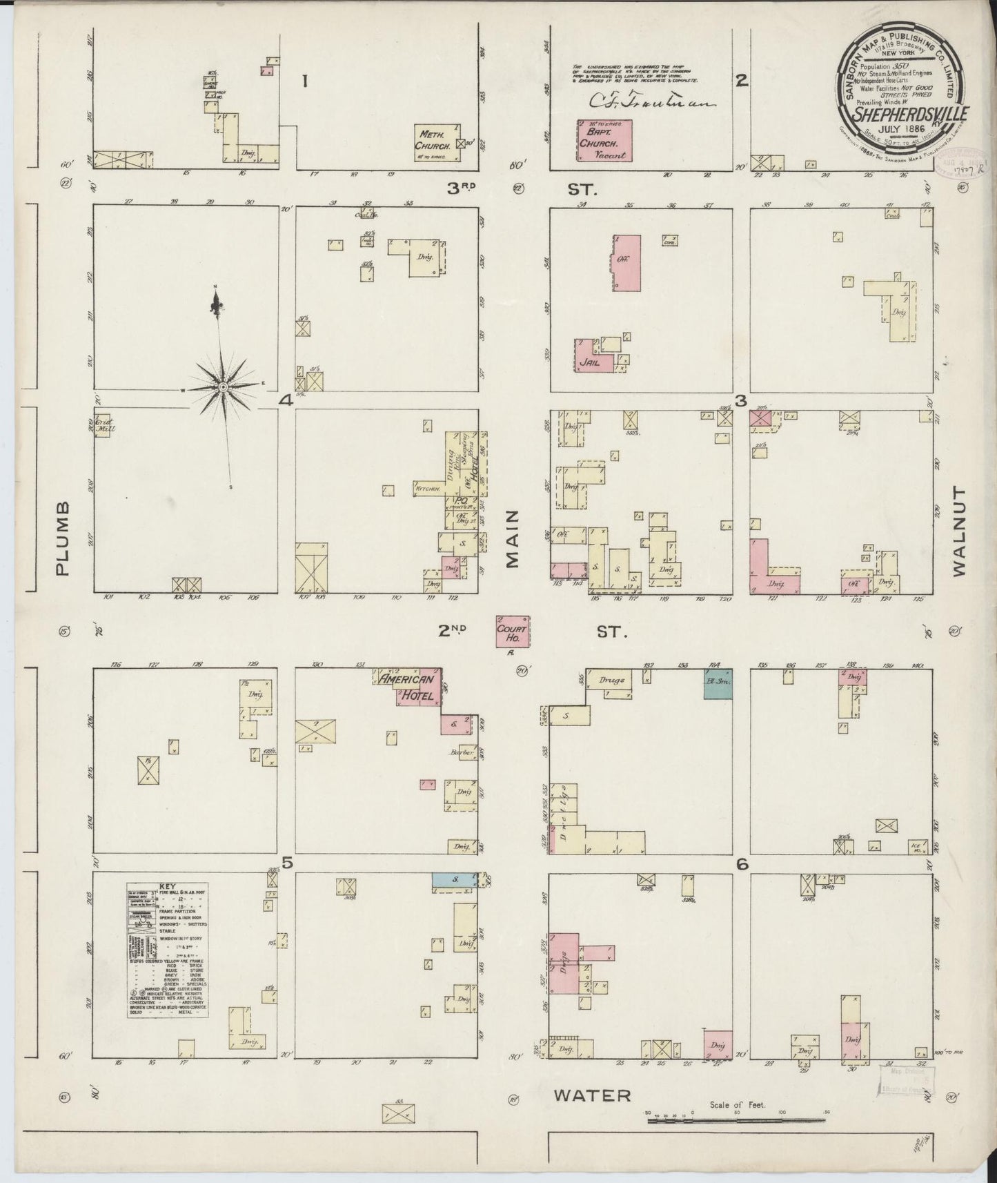 Sanborn Fire Insurance Map from Shepherdsville, Bullitt County, Kentucky (1886), Sheet #0001 - Historic Sanborn Fire Insurance Map Print, vintage old map wall art, antique decor, genealogy gift, Kentucky Kentucky map