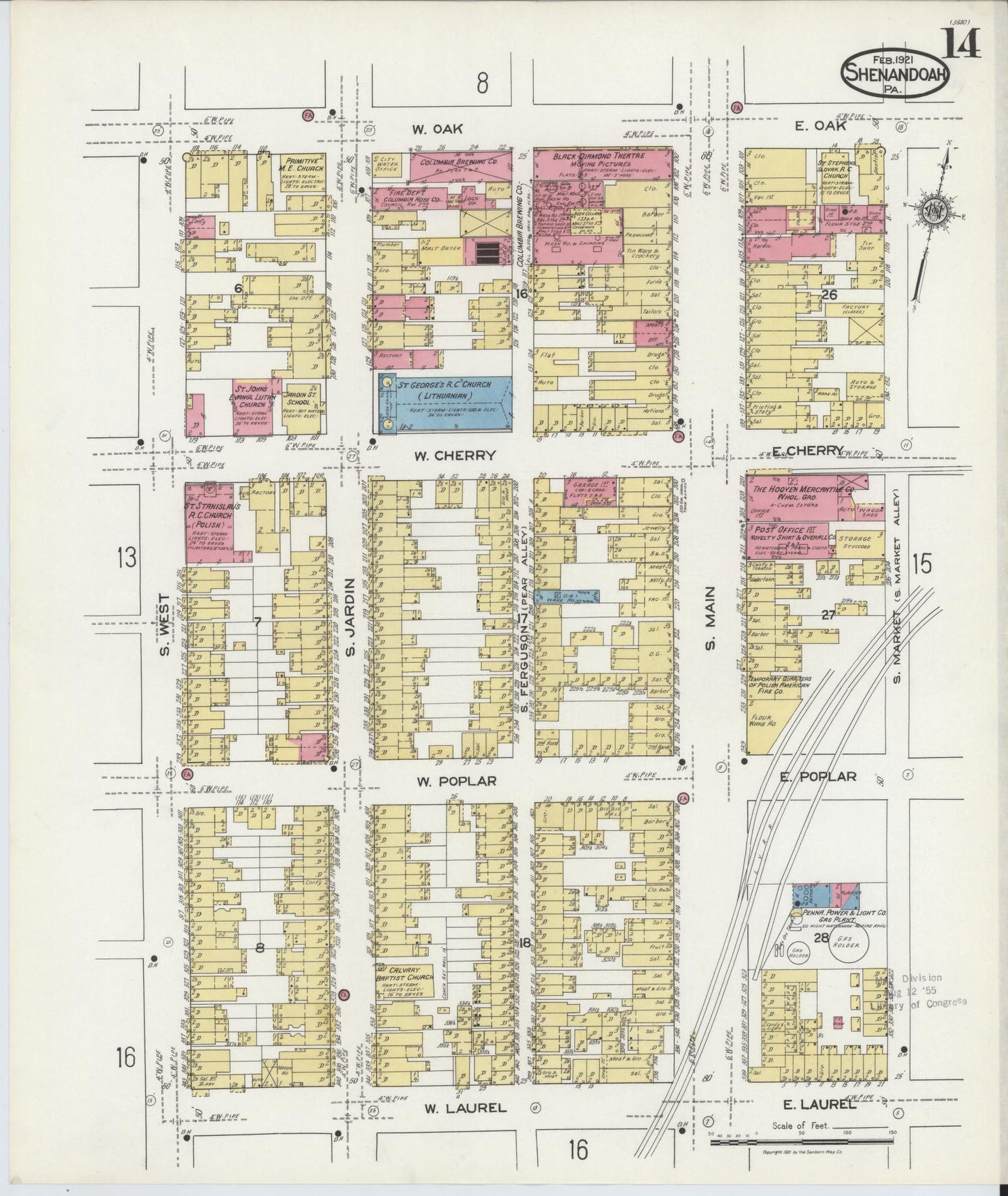 Sanborn Fire Insurance Map from Shenandoah, Schuylkill County, Pennsylvania (1921), Sheet #0014 - Complete Map Set gallery image, historic Sanborn map, vintage wall art, Pennsylvania Pennsylvania