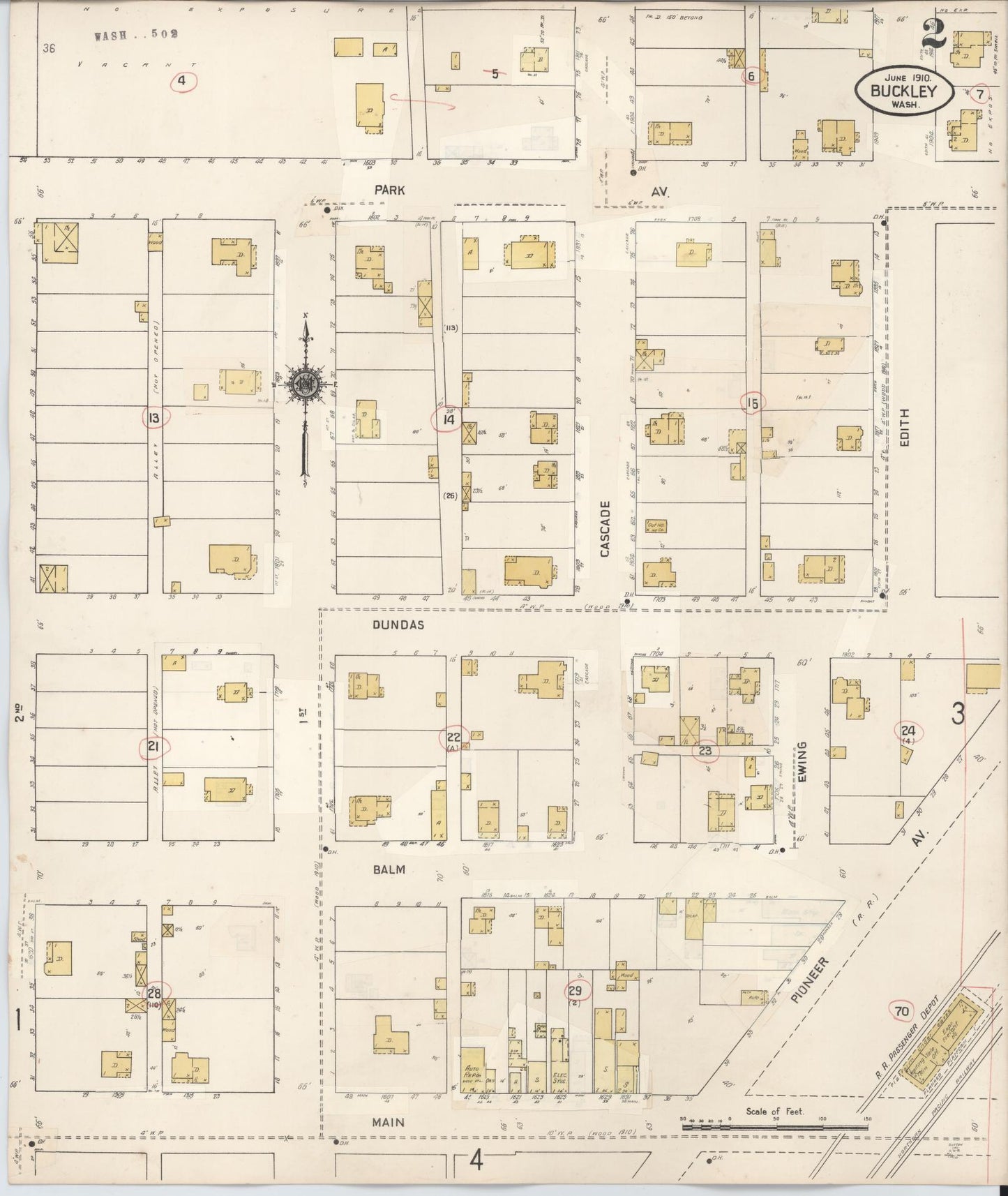 Sanborn Fire Insurance Map from Buckley, Pierce County, Washington (1933), Sheet #0002 - Complete Map Set gallery image, historic Sanborn map, vintage wall art, Washington Washington