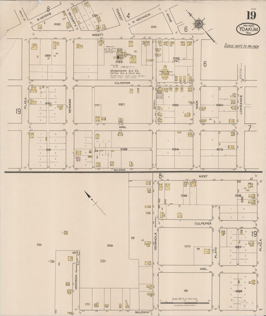 Sanborn Fire Insurance Map from Yoakum, De Witt And Lavaca Counties, Texas (1922), Sheet #0019 - Historic Sanborn Fire Insurance Map Print, vintage old map wall art, antique decor, genealogy gift, Texas Texas map