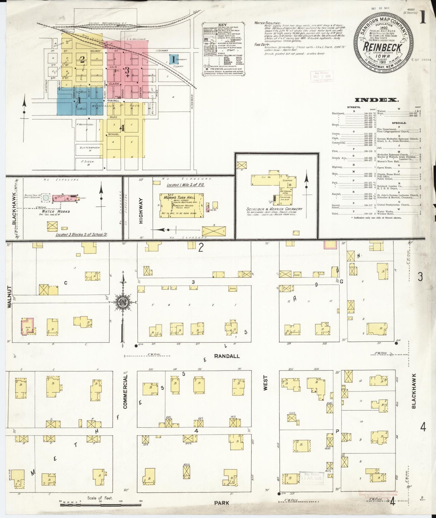 Sanborn Fire Insurance Map from Reinbeck, Grundy County, Iowa (1911), Sheet #0001 - Historic Sanborn Fire Insurance Map Print
