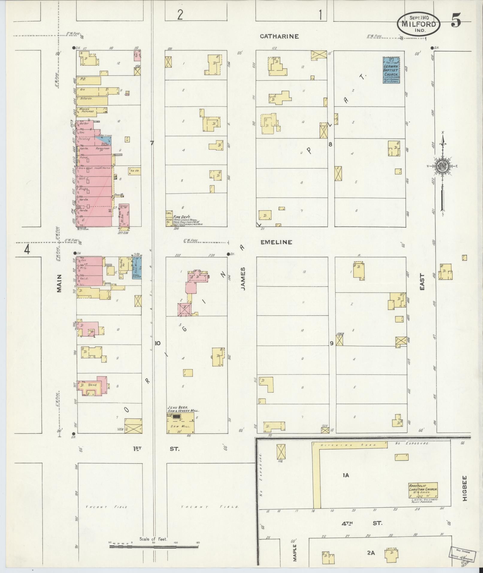 Sanborn Fire Insurance Map from Milford, Kosciusko County, Indiana (1910), Sheet #0005 - Complete Map Set gallery image, historic Sanborn map, vintage wall art, Indiana Indiana