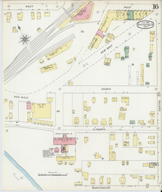 Sanborn Fire Insurance Map from Pittsfield, Berkshire County, Massachusetts (1895), Sheet #0016 - Historic Sanborn Fire Insurance Map Print, vintage old map wall art, antique decor, genealogy gift, Massachusetts Massachusetts map