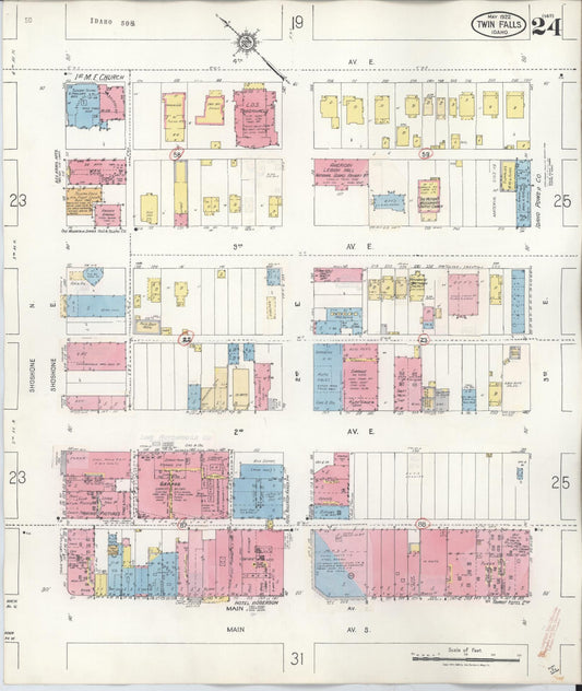 Sanborn Fire Insurance Map from Twin Falls, Twin Falls County, Idaho (1949), Sheet #0024 - Historic Sanborn Fire Insurance Map Print, vintage old map wall art, antique decor, genealogy gift, Falls Idaho map