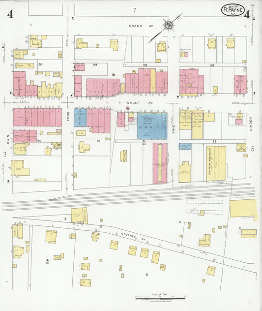 Sanborn Fire Insurance Map from Fort Payne, Dekalb County, Alabama (1927), Sheet #0004 - Historic Sanborn Fire Insurance Map Print, vintage old map wall art, antique decor, genealogy gift, Alabama Alabama map