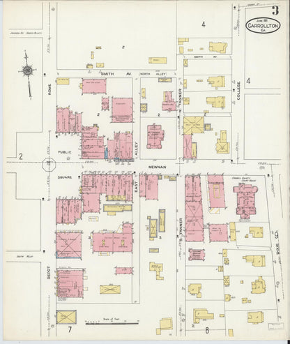 Sanborn Fire Insurance Map from Carrollton, Carroll County, Georgia (1911), Sheet #0003 - Complete Map Set gallery image, historic Sanborn map, vintage wall art, Georgia Georgia