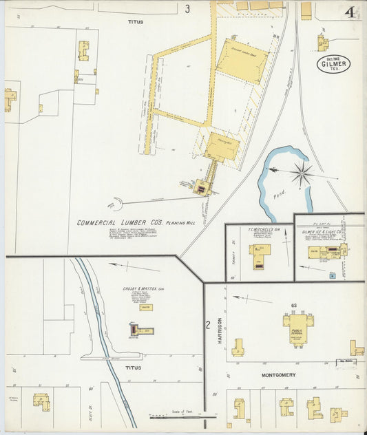 Sanborn Fire Insurance Map from Gilmer, Upshur County, Texas (1902), Sheet #0004 - Historic Sanborn Fire Insurance Map Print, vintage old map wall art, antique decor, genealogy gift, Texas Texas map