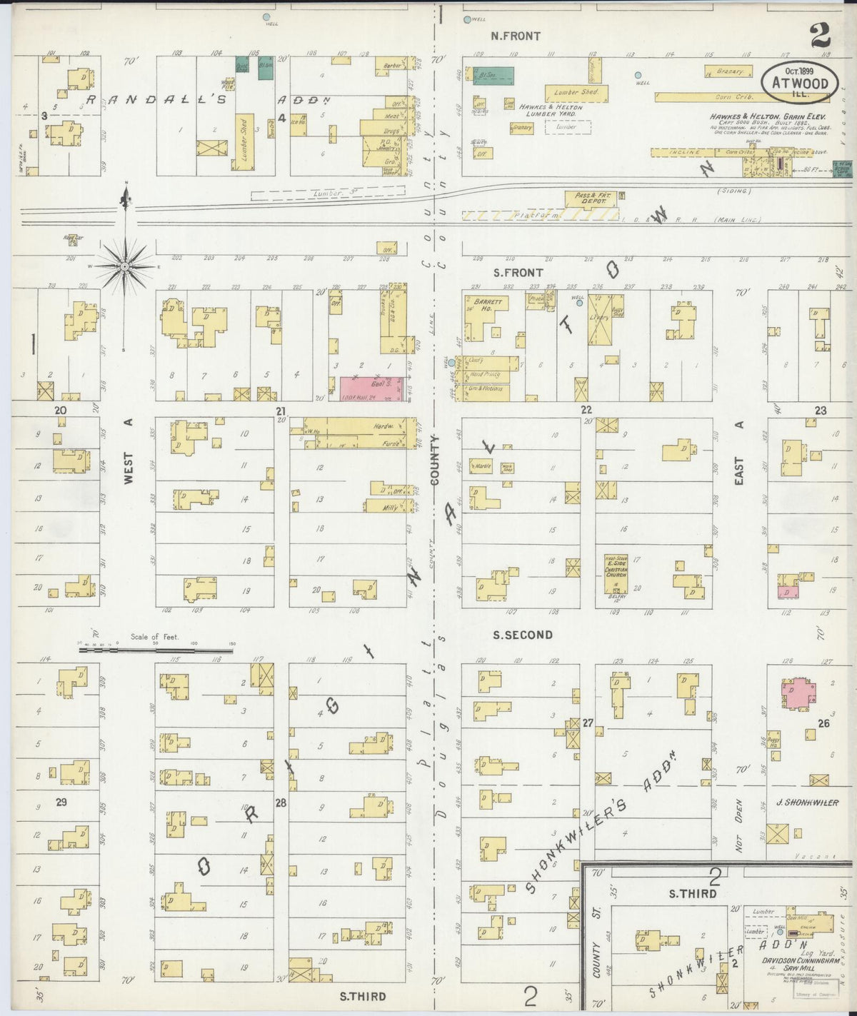 Sanborn Fire Insurance Map from Atwood, Douglas And Piatt Counties, Illinois (1899), Sheet #0002 - Complete Map Set gallery image, historic Sanborn map, vintage wall art, Illinois Illinois
