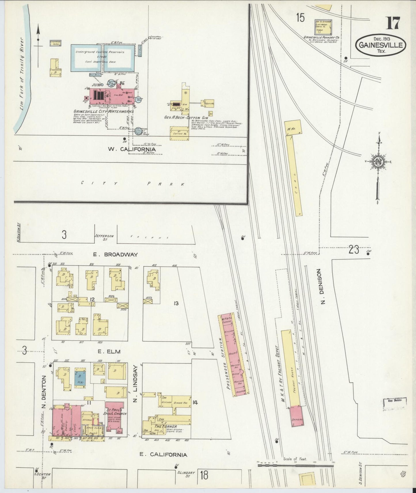 Sanborn Fire Insurance Map from Gainesville, Cooke County, Texas (1913), Sheet #0017 - Complete Map Set gallery image, historic Sanborn map, vintage wall art, Texas Texas