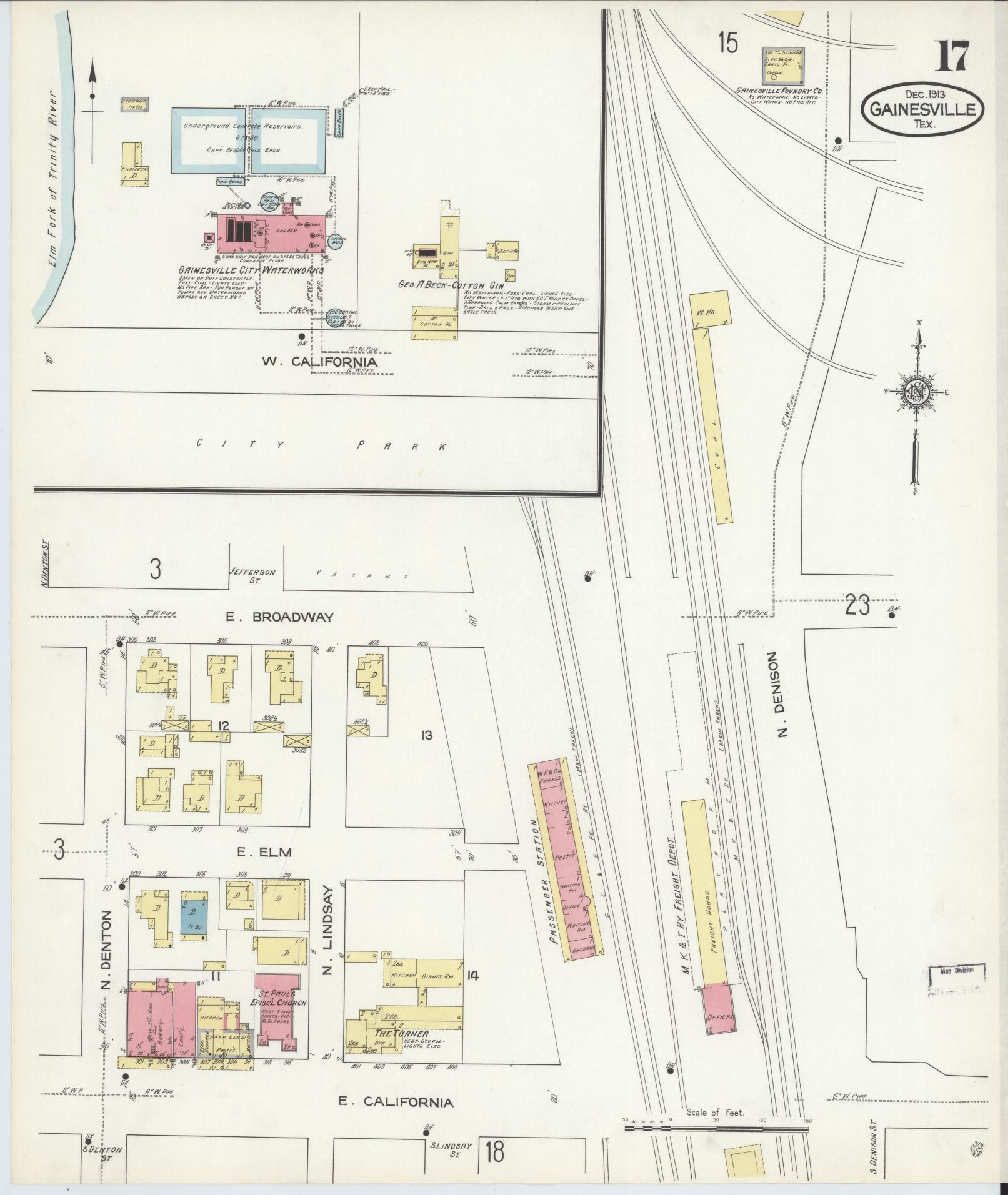 Sanborn Fire Insurance Map from Gainesville, Cooke County, Texas (1913), Sheet #0017 - Complete Map Set gallery image, historic Sanborn map, vintage wall art, Texas Texas