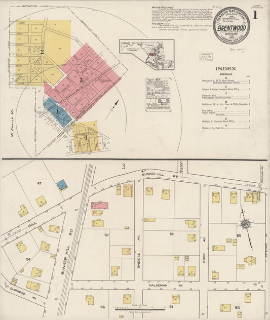 Sanborn Fire Insurance Map from Brentwood, Prince Georges County, Maryland (1922), Sheet #0001 - Historic Sanborn Fire Insurance Map Print, vintage old map wall art, antique decor, genealogy gift, Maryland Maryland map