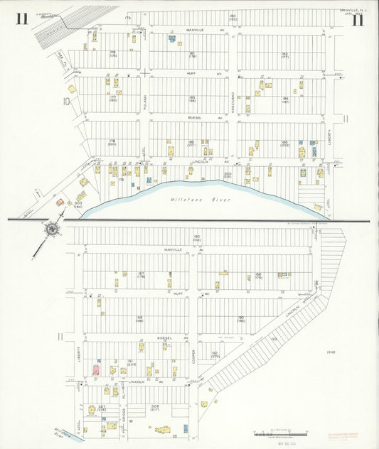 Sanborn Fire Insurance Map from Manville, Somerset County, New Jersey (1945), Sheet #0011 - Historic Sanborn Fire Insurance Map Print, vintage old map wall art, antique decor, genealogy gift, New Jersey New Jersey map