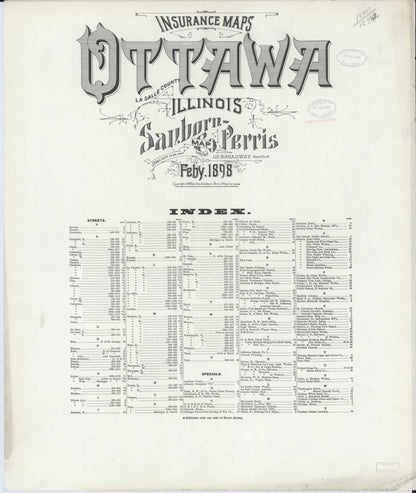 Sanborn Fire Insurance Map from Ottawa, La Salle County, Illinois (1898), Sheet #0001 - Historic Sanborn Fire Insurance Map Print, vintage old map wall art, antique decor, genealogy gift, Illinois Illinois map