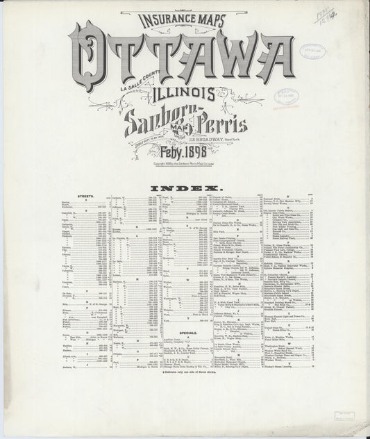 Sanborn Fire Insurance Map from Ottawa, La Salle County, Illinois (1898), Sheet #0001 - Historic Sanborn Fire Insurance Map Print, vintage old map wall art, antique decor, genealogy gift, Illinois Illinois map