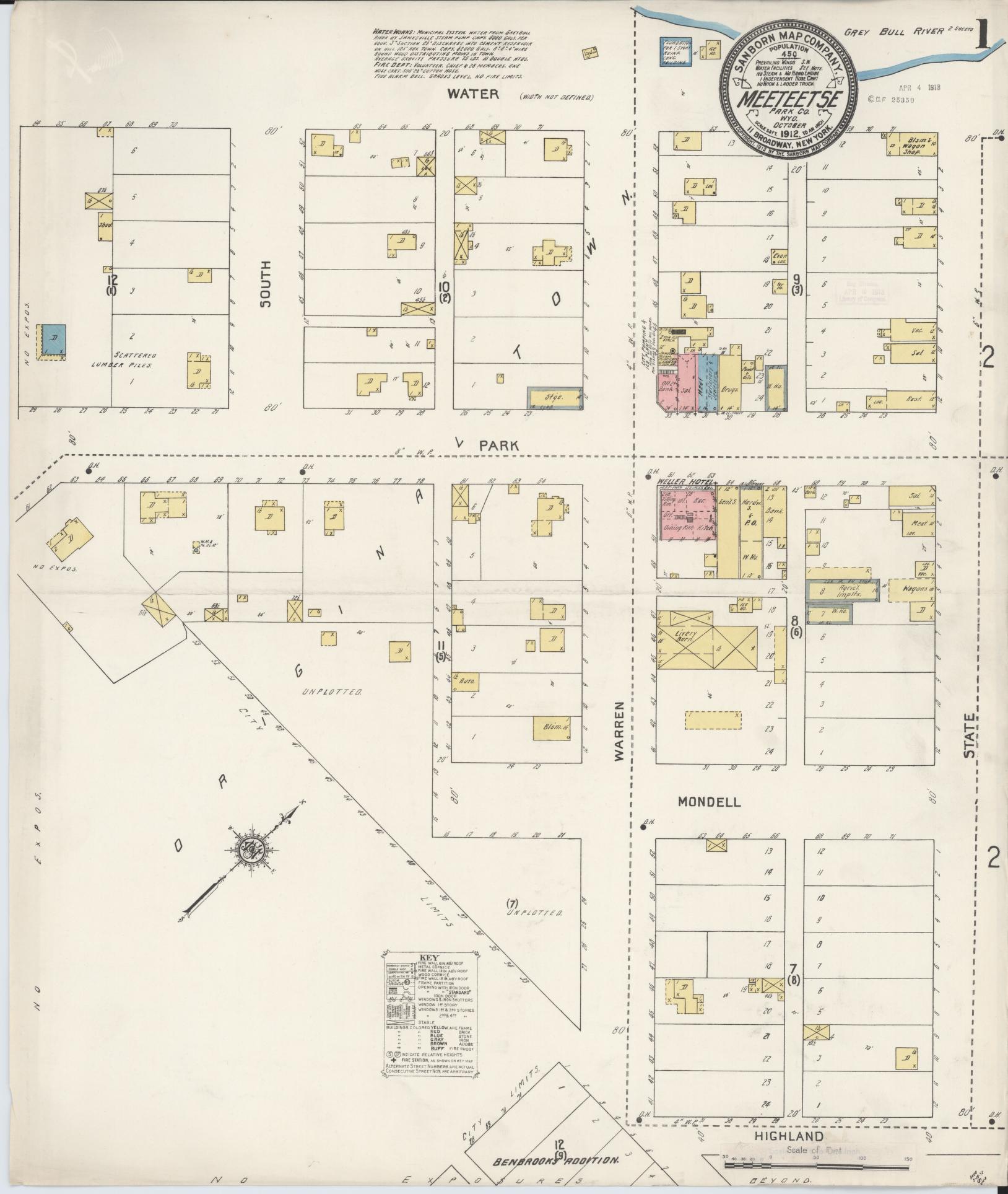 Sanborn Fire Insurance Map from Meeteetse, Park County, Wyoming. (1912) – Historic Sanborn Fire Insurance Map Print