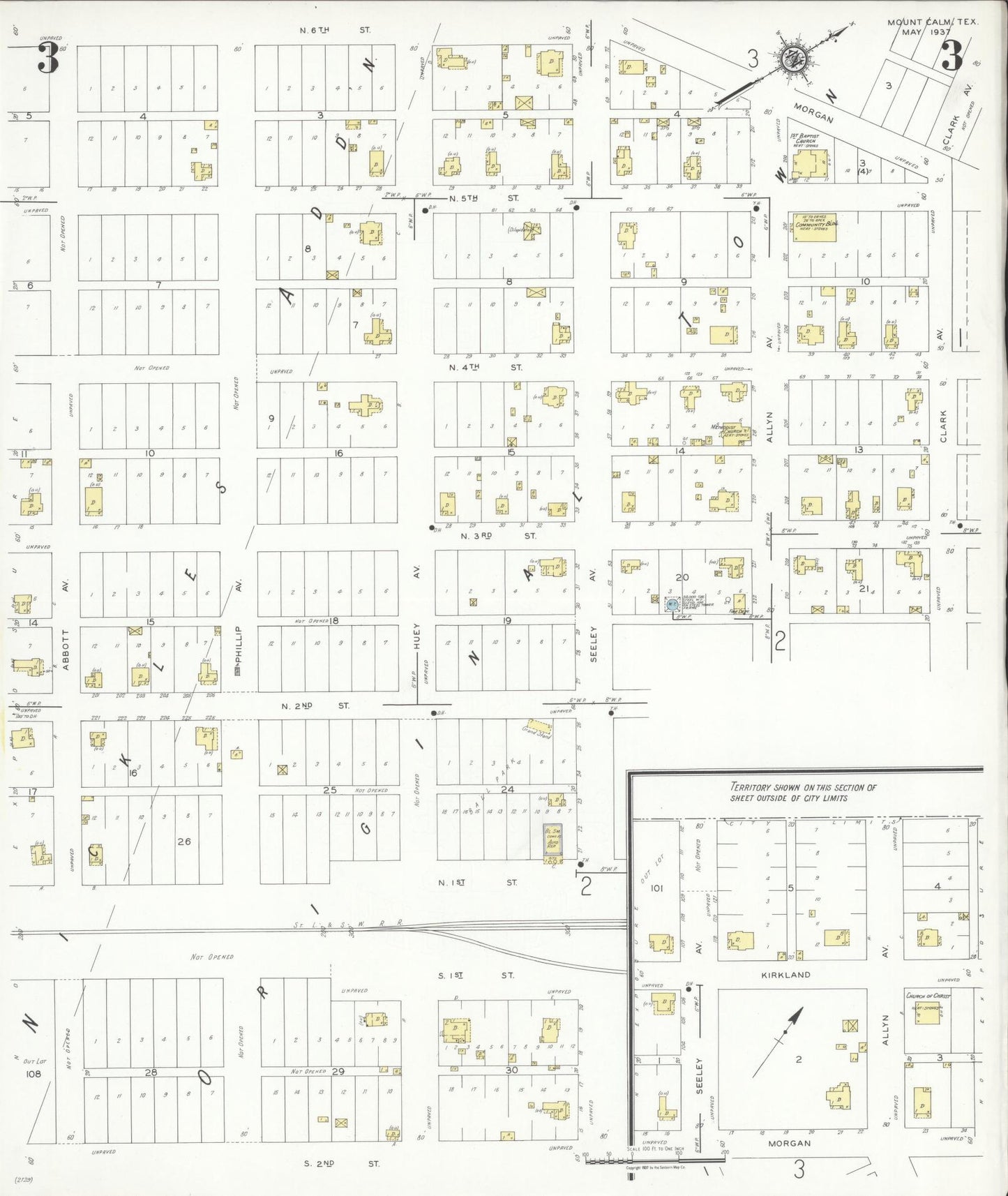 Sanborn Fire Insurance Map from Mount Calm, Hill County, Texas (1937), Sheet #0003 - Historic Sanborn Fire Insurance Map Print, vintage old map wall art, antique decor, genealogy gift, Texas Texas map