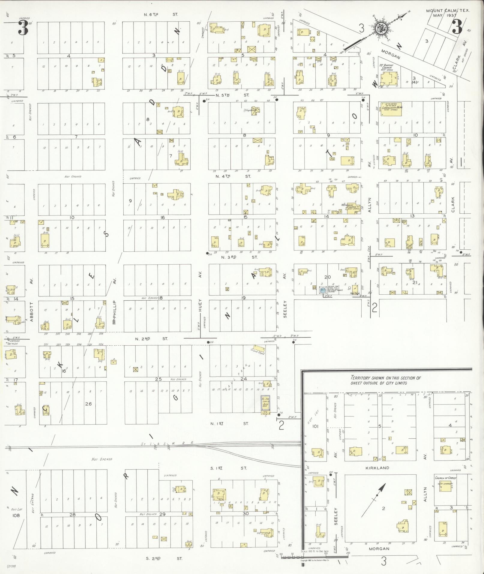 Sanborn Fire Insurance Map from Mount Calm, Hill County, Texas (1937), Sheet #0003 - Historic Sanborn Fire Insurance Map Print, vintage old map wall art, antique decor, genealogy gift, Texas Texas map