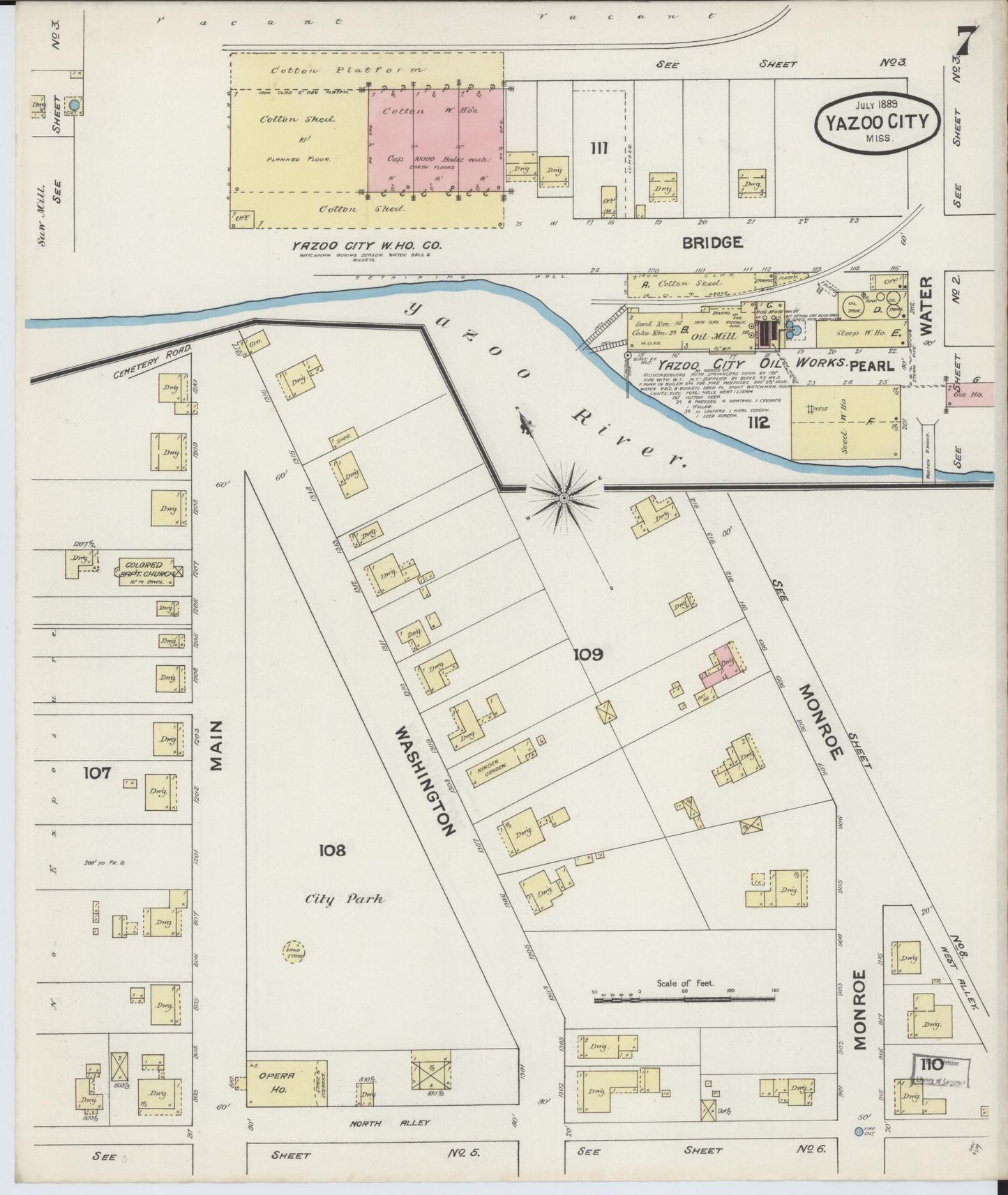 Sanborn Fire Insurance Map from Yazoo City, Yazoo County, Mississippi (1889), Sheet #0007 - Complete Map Set gallery image, historic Sanborn map, vintage wall art, Mississippi Mississippi