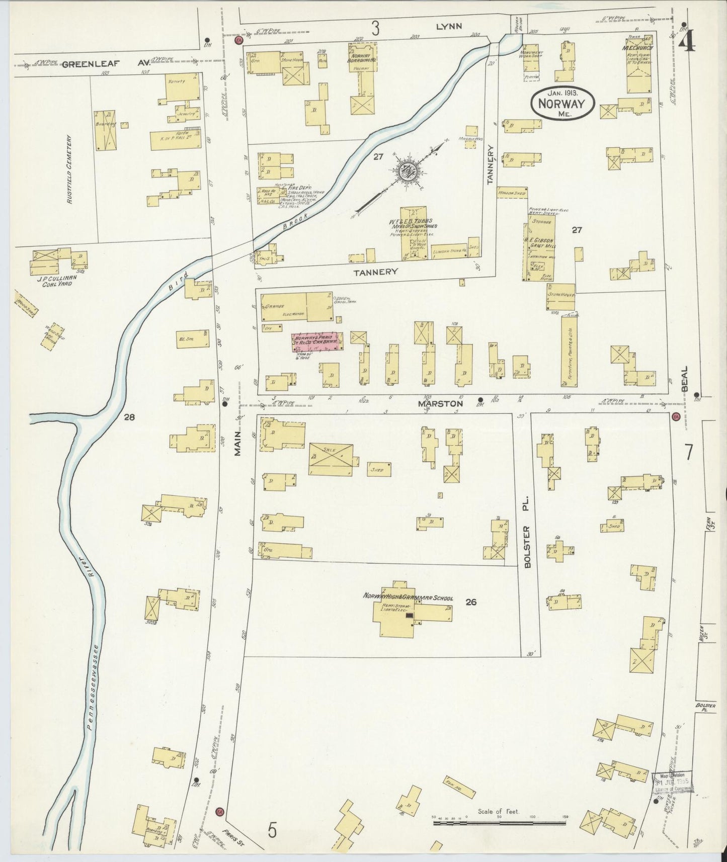 Sanborn Fire Insurance Map from Norway, Oxford County, Maine (1913), Sheet #0004 - Complete Map Set gallery image, historic Sanborn map, vintage wall art, Maine Maine