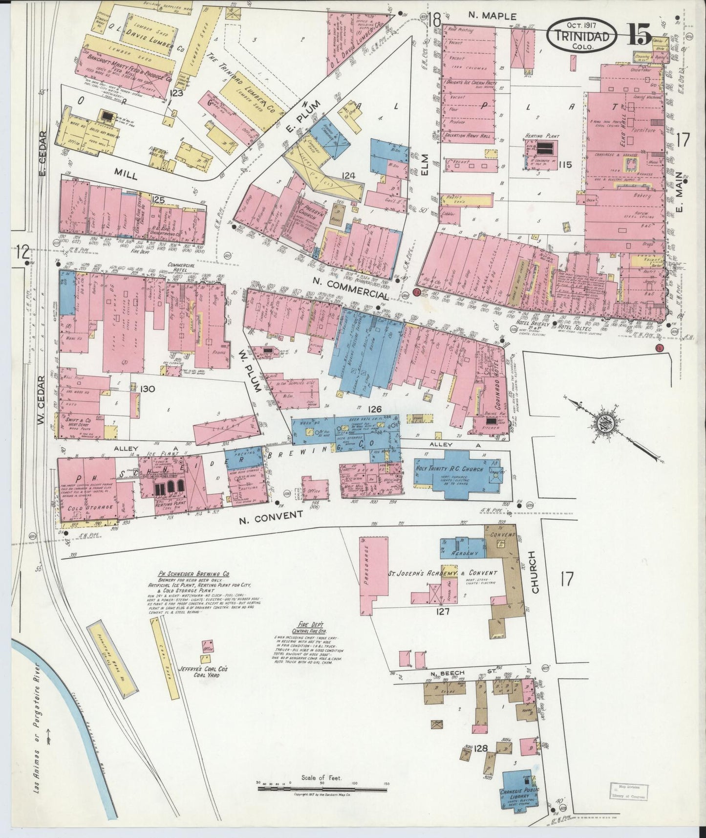 Sanborn Fire Insurance Map from Trinidad, Las Animas County, Colorado (1917), Sheet #0015 - Complete Map Set gallery image, historic Sanborn map, vintage wall art, Colorado Colorado