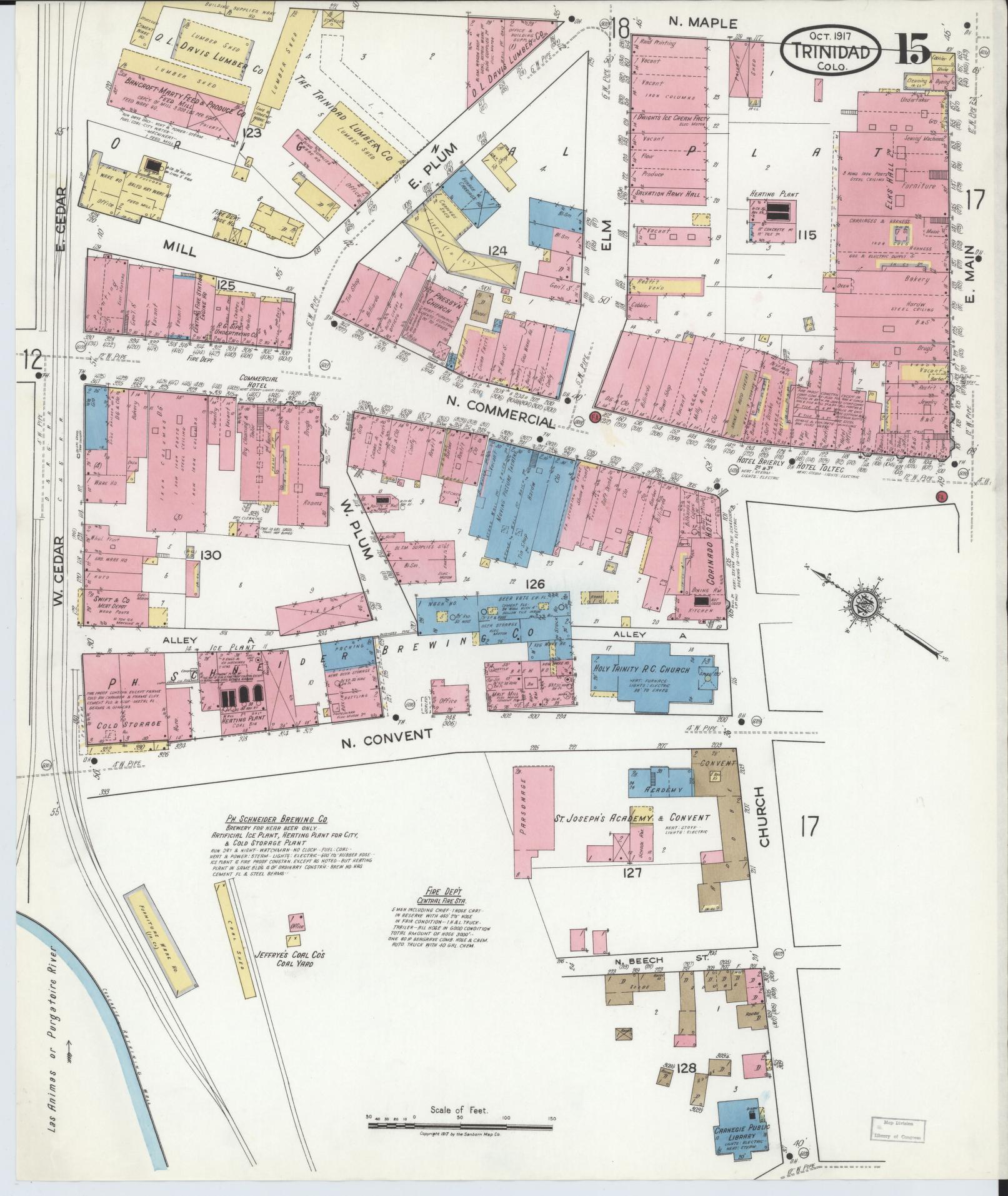 Sanborn Fire Insurance Map from Trinidad, Las Animas County, Colorado (1917), Sheet #0015 - Complete Map Set gallery image, historic Sanborn map, vintage wall art, Colorado Colorado