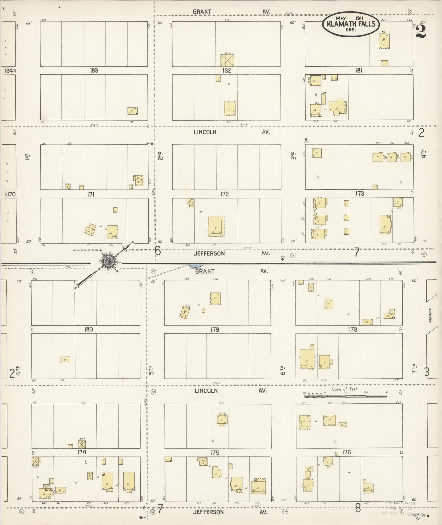 Sanborn Fire Insurance Map from Klamath Falls, Klamath County, Oregon (1911), Sheet #0002 - Complete Map Set gallery image, historic Sanborn map, vintage wall art, Oregon Oregon