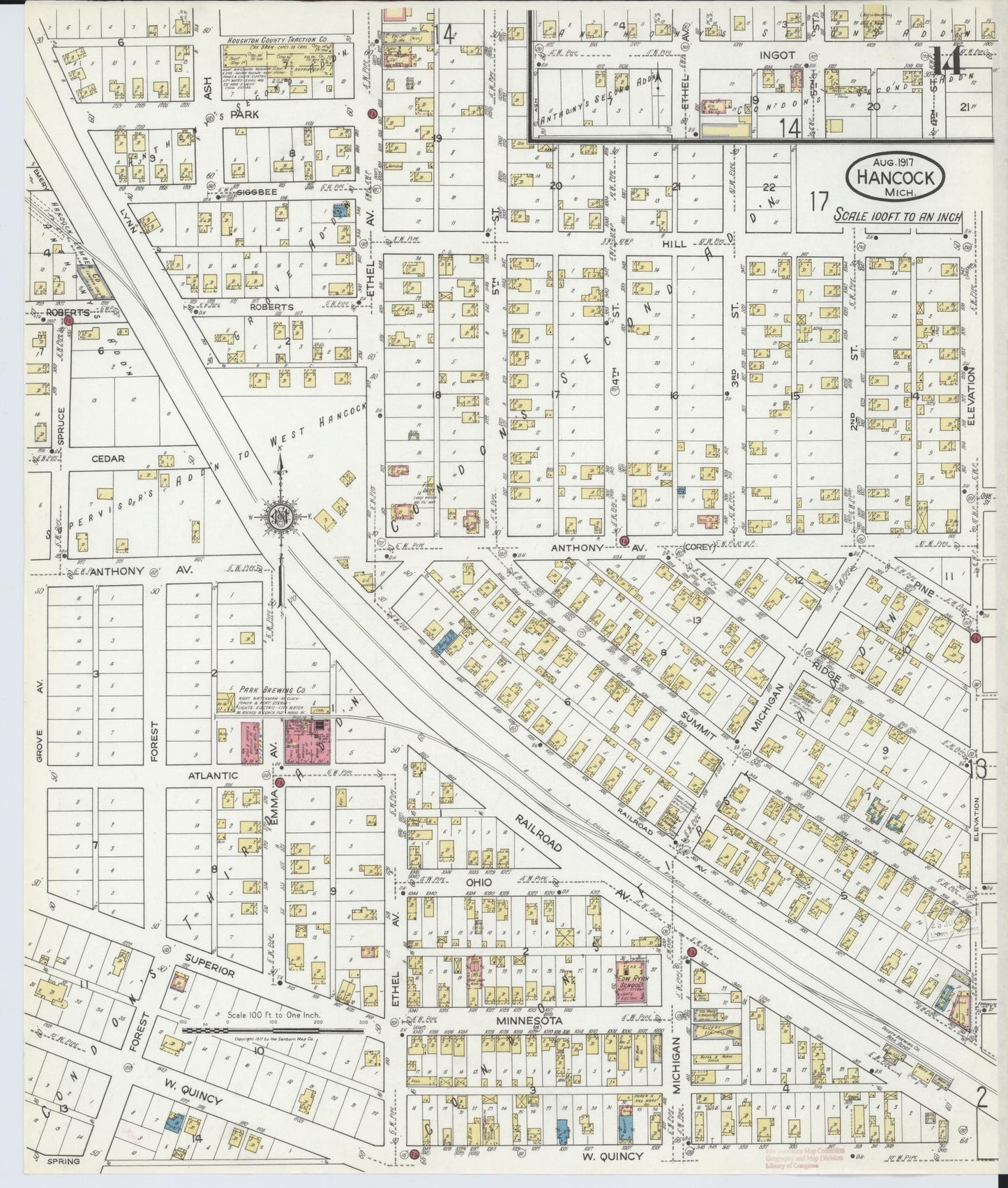 Sanborn Fire Insurance Map from Hancock, Houghton County, Michigan (1917), Sheet #0014 - Complete Map Set gallery image, historic Sanborn map, vintage wall art, Michigan Michigan