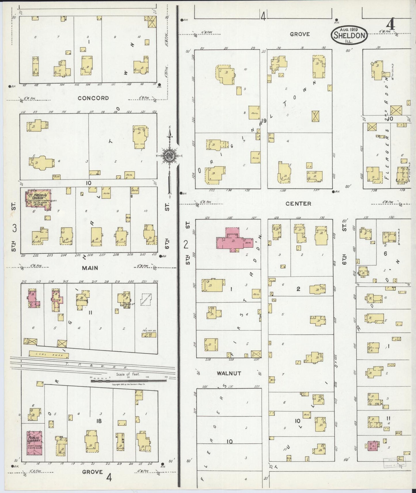 Sanborn Fire Insurance Map from Sheldon, Iroquois County, Illinois (1919), Sheet #0004 - Historic Sanborn Fire Insurance Map Print, vintage old map wall art, antique decor, genealogy gift, Illinois Illinois map