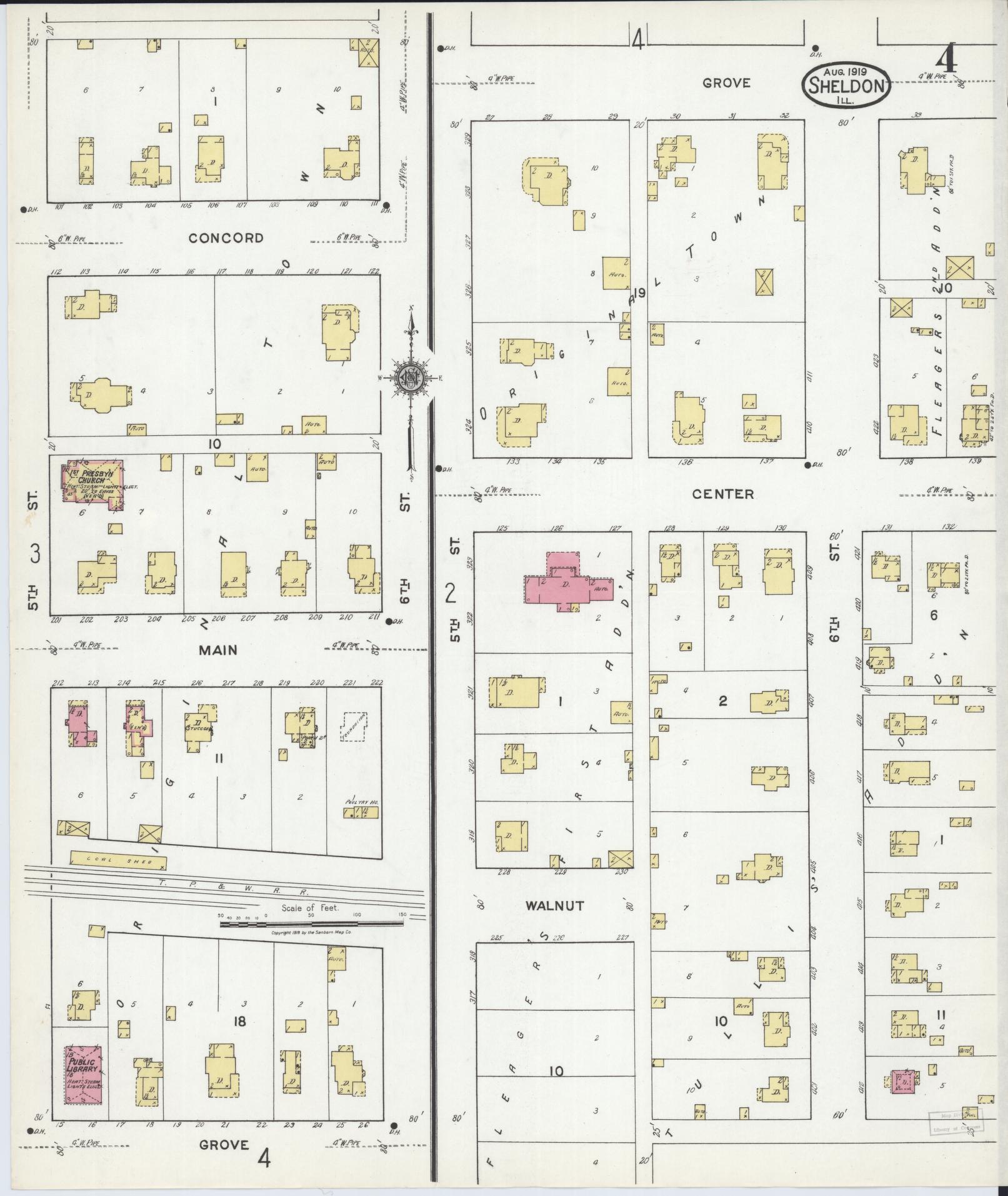 Sanborn Fire Insurance Map from Sheldon, Iroquois County, Illinois (1919), Sheet #0004 - Historic Sanborn Fire Insurance Map Print, vintage old map wall art, antique decor, genealogy gift, Illinois Illinois map