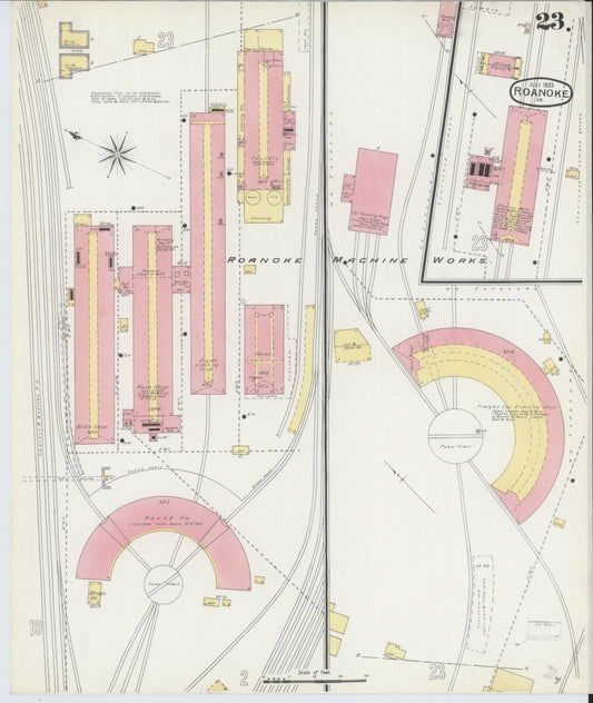 Sanborn Fire Insurance Map from Roanoke, Independent Cities, Virginia (1893), Sheet #0023 - Historic Sanborn Fire Insurance Map Print, vintage old map wall art, antique decor, genealogy gift, Virginia Virginia map