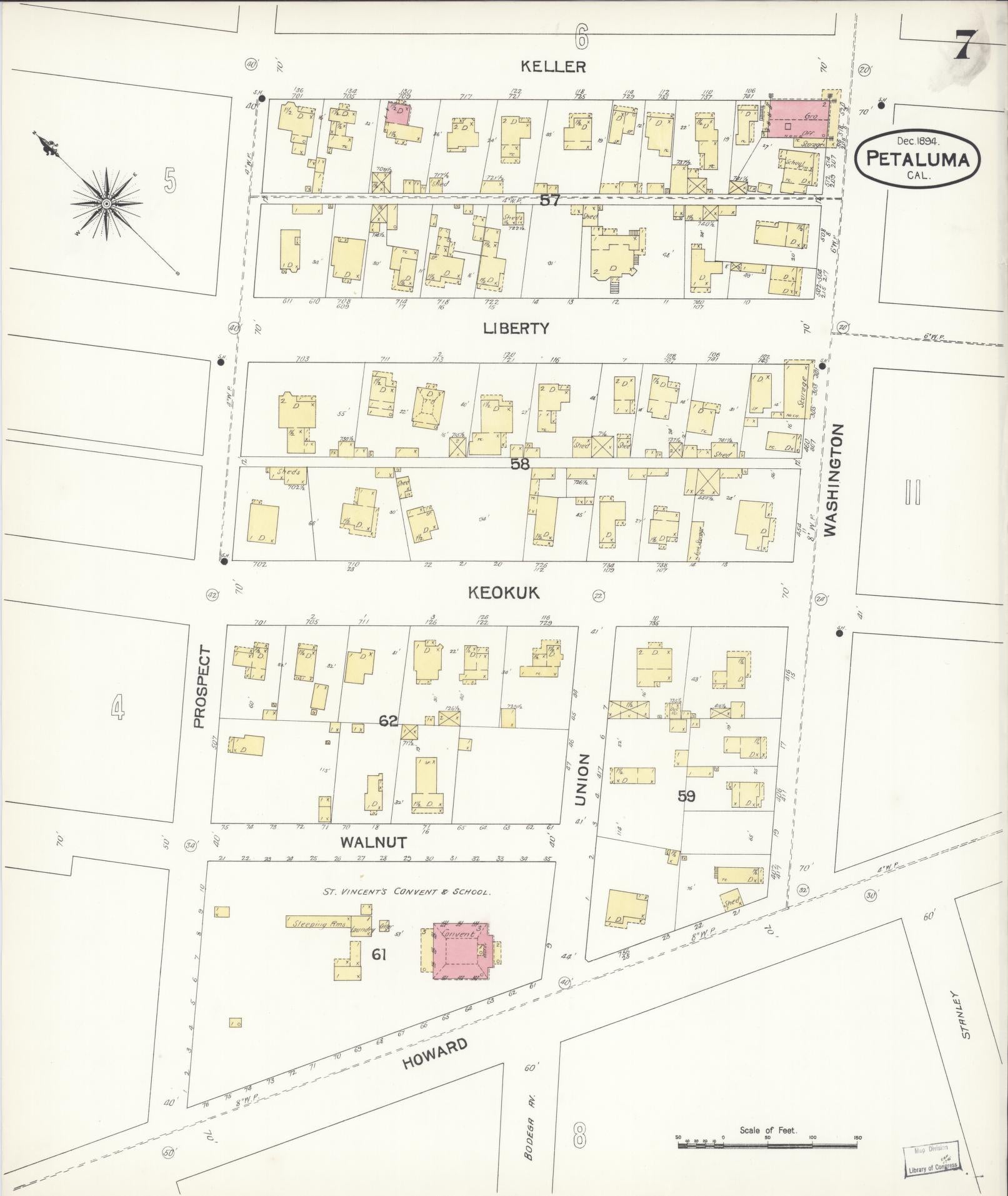 Sanborn Fire Insurance Map from Petaluma, Sonoma County, California (1894), Sheet #0007 - Complete Map Set gallery image, historic Sanborn map, vintage wall art, California California