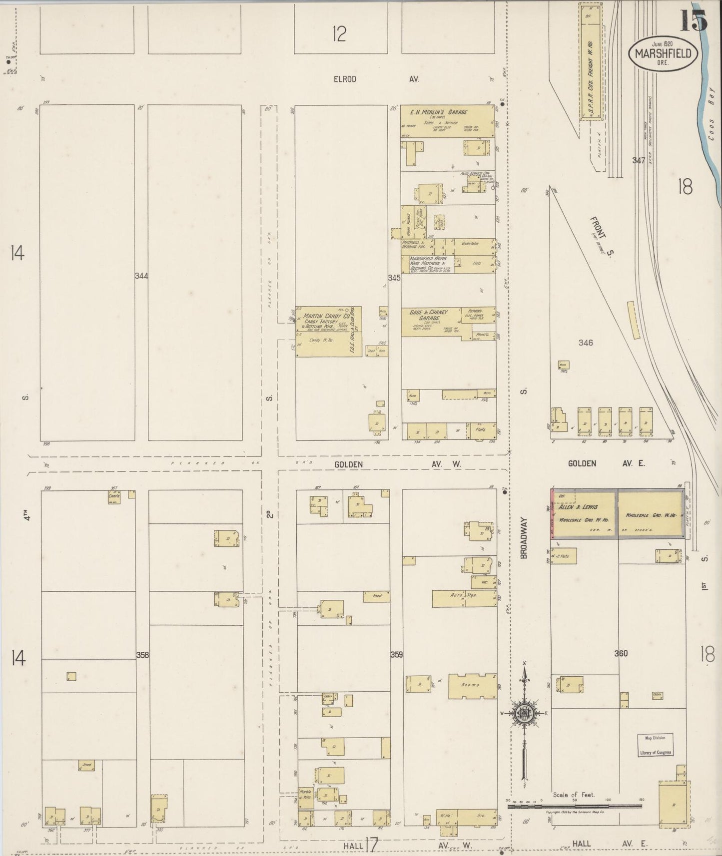 Sanborn Fire Insurance Map from Marshfield, Coos County, Oregon (1920), Sheet #0015 - Complete Map Set gallery image, historic Sanborn map, vintage wall art, Oregon Oregon