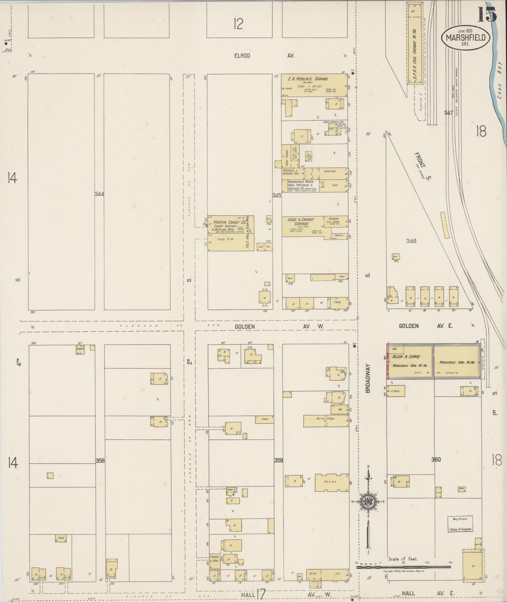 Sanborn Fire Insurance Map from Marshfield, Coos County, Oregon (1920), Sheet #0015 - Complete Map Set gallery image, historic Sanborn map, vintage wall art, Oregon Oregon